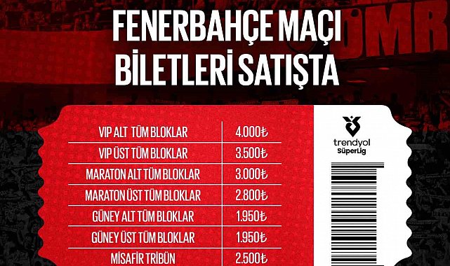 Gaziantep FK - Fenerbahçe maçının biletleri satışa çıktı