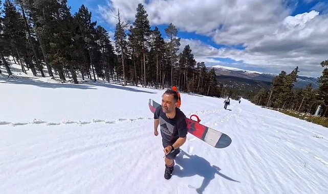 Kars'ta bahar ortasında snowboard keyfi