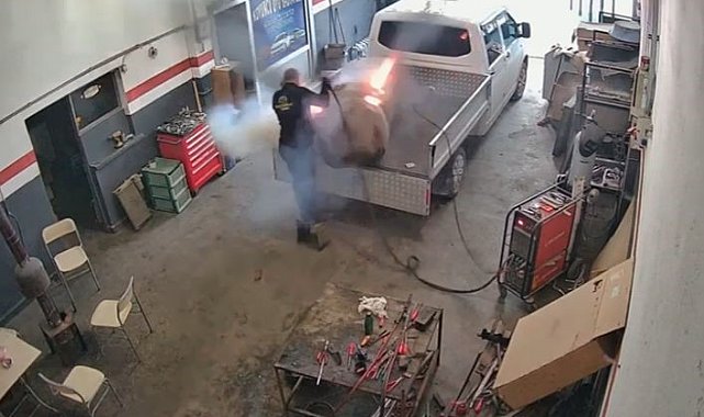 Konya'da kaynak ustasının ölümden döndüğü an kamerada