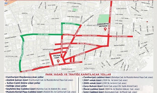 Manisa'da çok sayıda yol ve sokak trafiğe kapatılacak