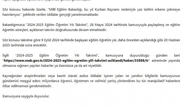 MEB'den erken yaz tatili iddialarına yalanlama