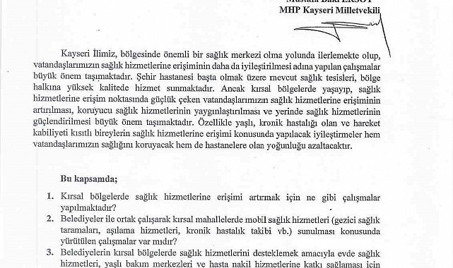 MHP'li Ersoy'dan sağlık hizmeti soru önergesi