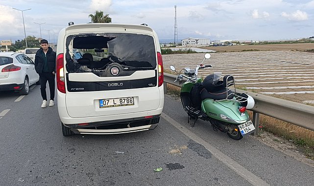 Motosiklet sürücüsünü başındaki kask kurtardı