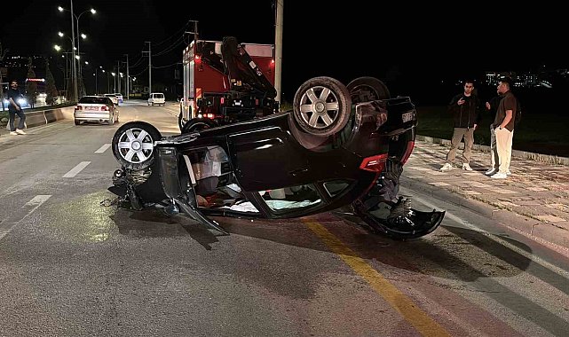 Önce takla attı sonra yandı: 1 yaralı