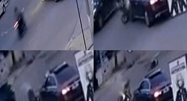 Otomobile çarpan motosikletli takla atıp yere düştü: O anlar kamerada