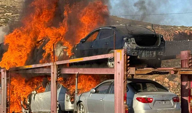 Suriyelilerin hayallerini süsleyen araçlar alevlere teslim oldu