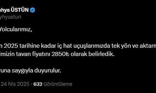 THY'de yeni tavan fiyat