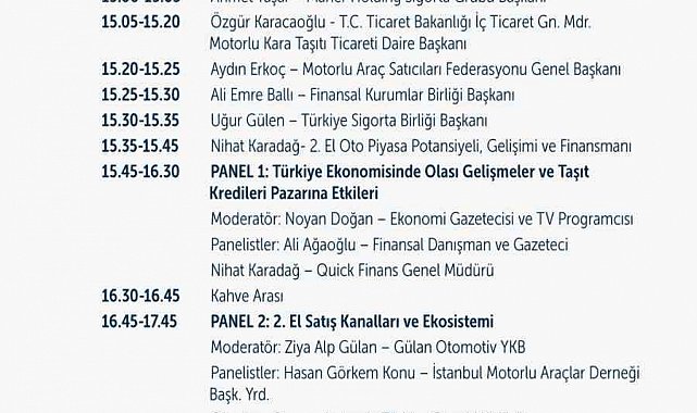 Türkiye'nin ilk 2'inci el oto zirvesi Quick Finans ev sahipliğinde gerçekleştirilecek