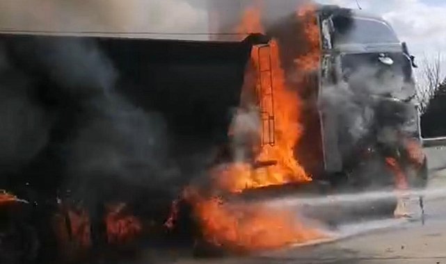 Alev alan park halindeki tır yandı