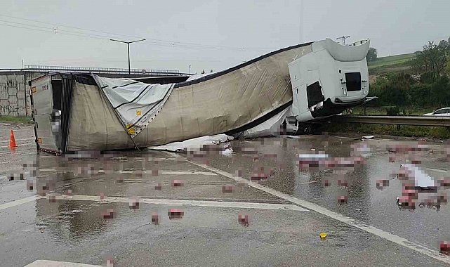Bursa'da alkol yüklü tır devrildi
