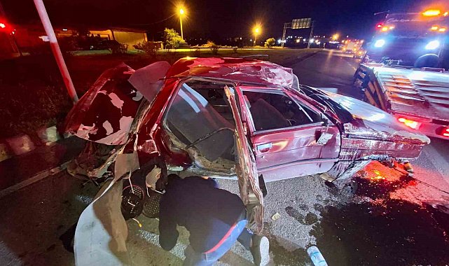 Duble yolda refüje çarpan otomobil takla atarak hurdaya döndü: 1 yaralı