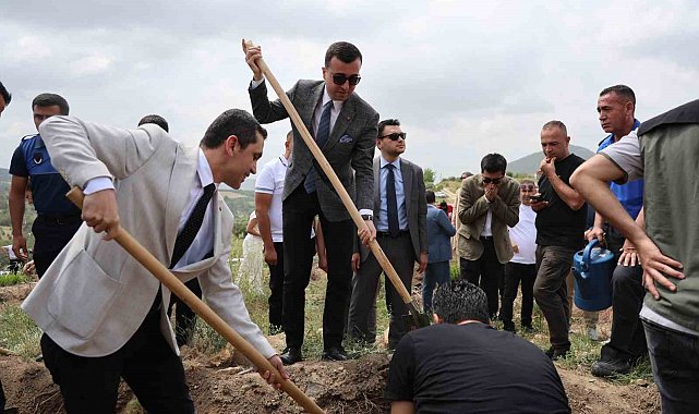 Hakim, savcı ve hükümlüler yanan ormanı yeşertmek için fidan dikti