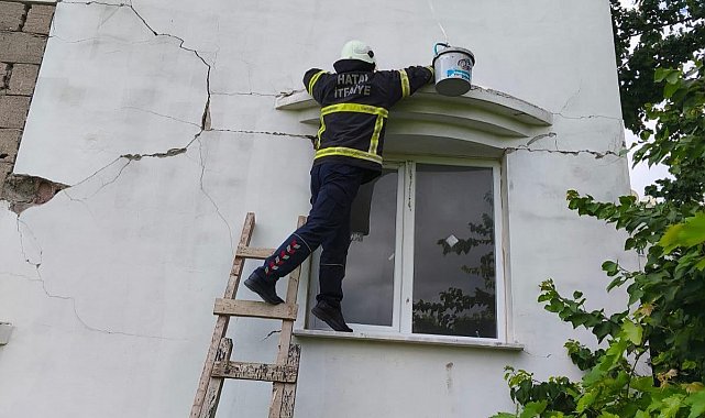 Hasarlı binada kedi kurtarma operasyonu