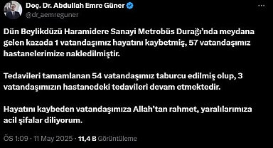 İl Sağlık Müdürü Güner: "Metrobüs kazasında 1 vatandaşımız hayatını kaybetti, 57 vatandaşımız yaralandı"