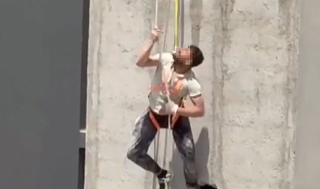 İskele halatı koptu, işçi ölümden döndü