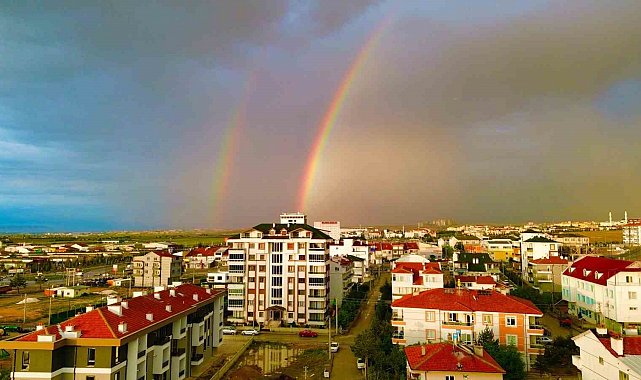 Karaman'da sağanak yağış sonrası gökkuşağı şöleni
