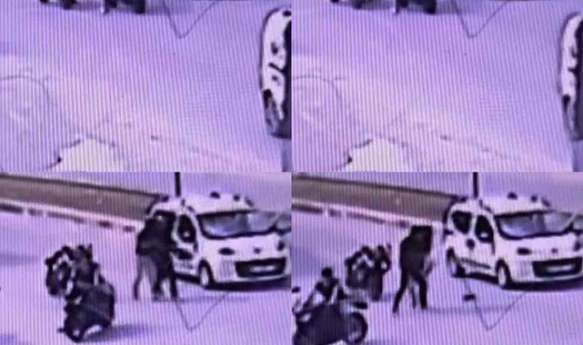 Kaskla tartıştığı sürücünün aracına zarar verdi: O anlar kamerada