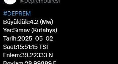 Kütahya'da 4,2 büyüklüğünde deprem