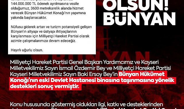 MHP'li Özdemir'den Bünyan'a hükümet konağı müjdesi