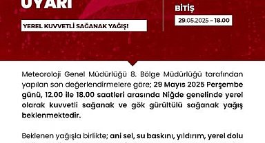 Niğde'de kuvvetli sağanak yağış uyarısı