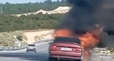 Otomobil alev alev yandı