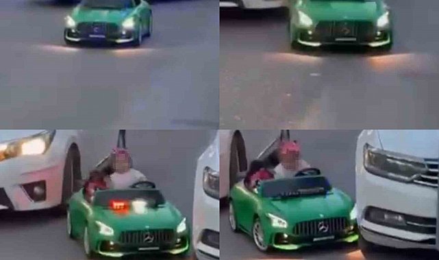 Otomobil çocuğun bindiği akülü araca çarptı: O anlar kamerada