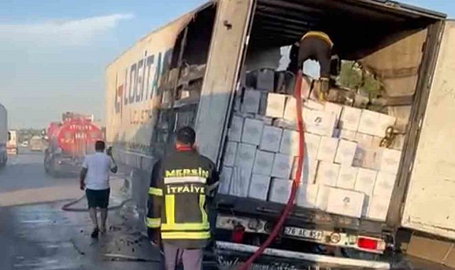 Otoyolda kaju yüklü tırda yangın