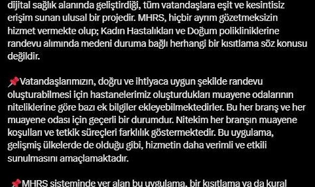 Sağlık Bakanlığı'ndan 25 yaşından küçük bekar kadınların jinekoloji randevusu alınmadığı iddiasına ilişkin açıklama