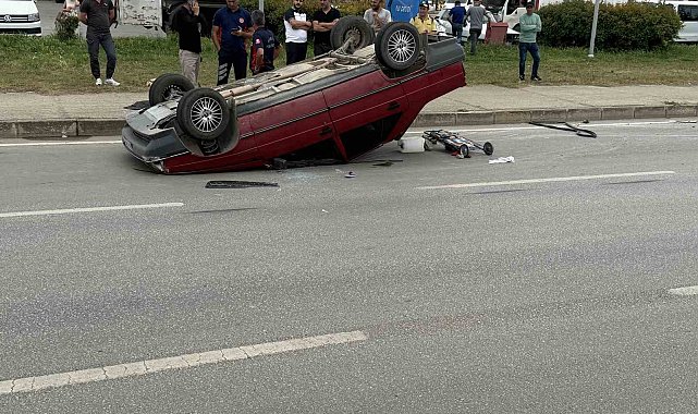 Takla atan araçtaki 2 kişi yaralandı