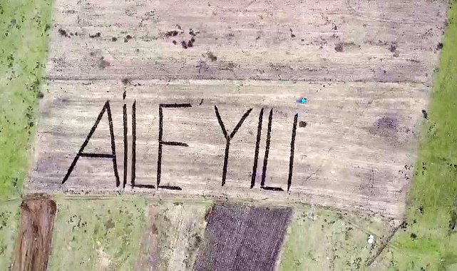 Tarlasına traktörüyle "Aile Yılı" yazdı