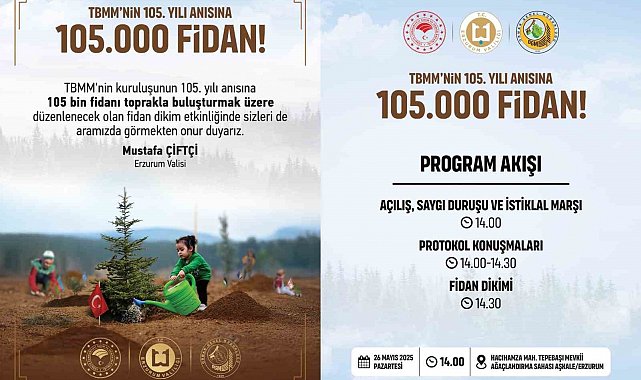 TBMM'nin 105.yılı anısına Erzurum'da 105 bin fidan toprakla buluşacak