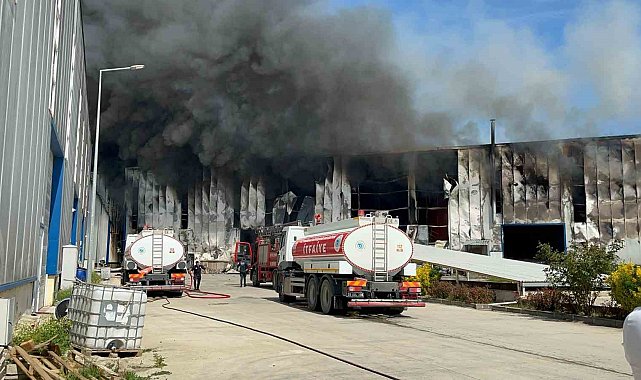 Tekirdağ'da fabrika yangınında patlama sesleri