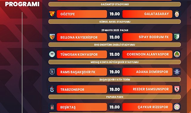 Trendyol Süper Lig'de 37. haftanın programı açıklandı