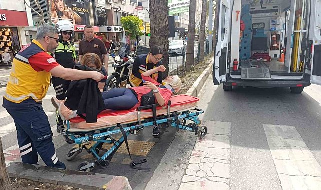 Yaya geçidinde frene basıp düşen motosiklet sürücüsü kask sayesinde hayatta kaldı