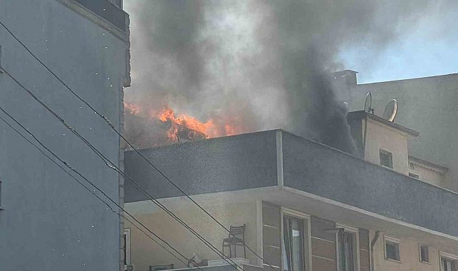 Apartman çatısı alevlere teslim oldu