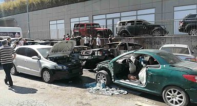 Ataşehir'de sanayi sitesinde yangın: Park halindeki araçlar alev alev yandı