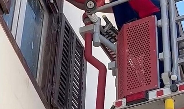 Ayağına ip dolanan kırlangıca itfaiyeden müdahale