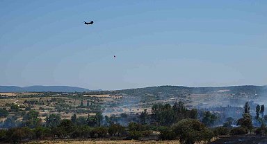 Balıkesir Pamukçu'da arazi yangınına müdahale ediliyor