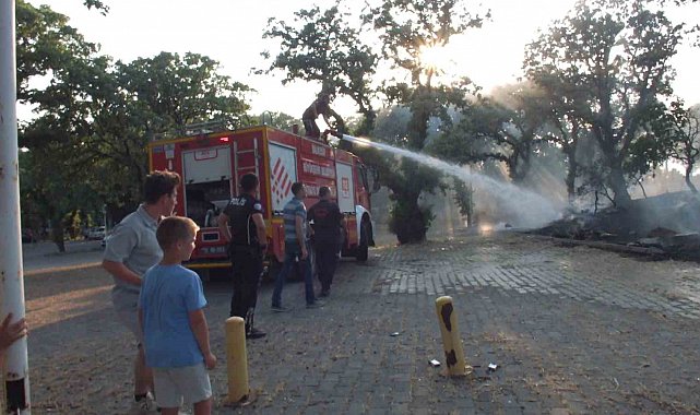 Balıkesir'de ot yangınını tüplerle söndürdüler