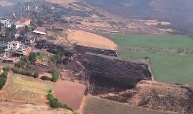 Bilecik'te kısmen kontrol altına alına yangının bıraktığı tahribat havadan görüntülendi