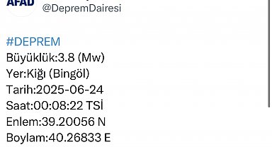 Bingöl'de 3.8 büyüklüğünde deprem