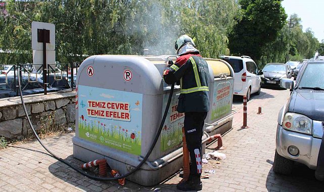 Çöp konteyneri yangını araçlara sıçramadan söndürüldü