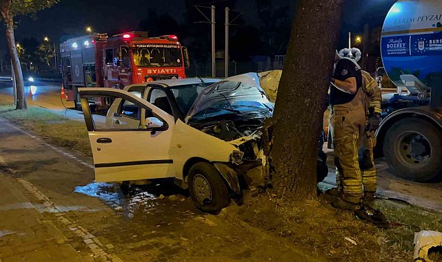 Direksiyon hakimiyetini kaybeden sürücü ağaca çarptı