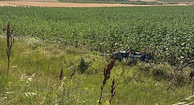 Direksiyon hakimiyetini kaybeden sürücü tarlaya uçtu