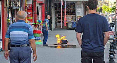 Esnafın alev alan piknik tüpü ile imtihanı