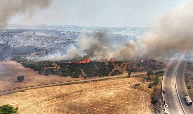 Ezine'de çıkan orman yangını dron ile görüntülendi