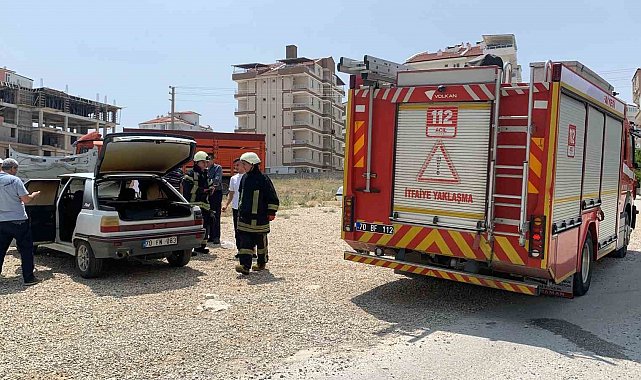 Karaman'da park halindeki otomobil yandı