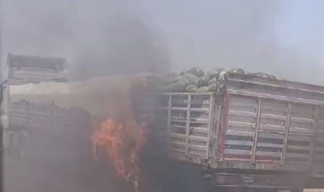 Karpuz yüklü tırda yangın