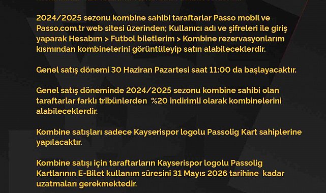 Kayserispor, kombine bilet fiyatlarını belirledi