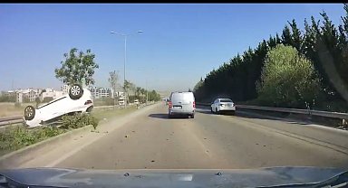 Kontrolden çıktı böyle takla attı, kaza yapan çiftin burnu kanamadı